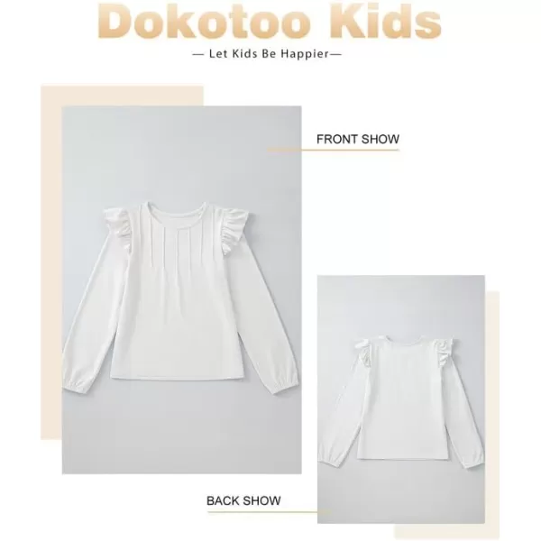 Girls Long Sleeve Shirts Casual Ruffle Trim Crewneck Blouse Tops 6-15 Years
