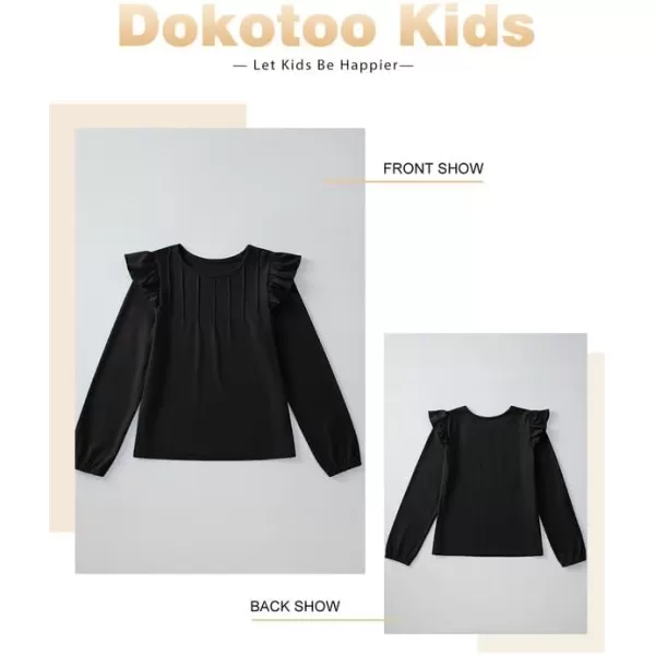 Girls Long Sleeve Shirts Casual Ruffle Trim Crewneck Blouse Tops 6-15 Years