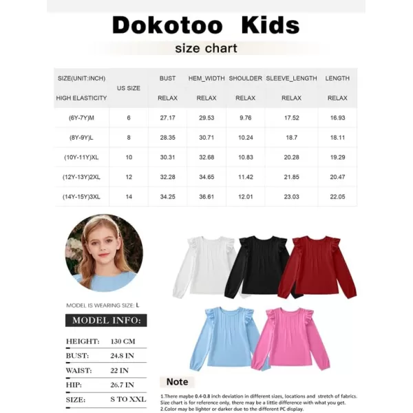 Girls Long Sleeve Shirts Casual Ruffle Trim Crewneck Blouse Tops 6-15 Years
