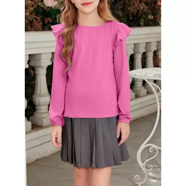 Girls Long Sleeve Shirts Casual Ruffle Trim Crewneck Blouse Tops 6-15 Years