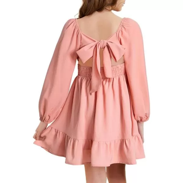 Girls Casual Long Sleeve Ruffle Hem Tie Back Off Shoulder Dresses 4-15 Years