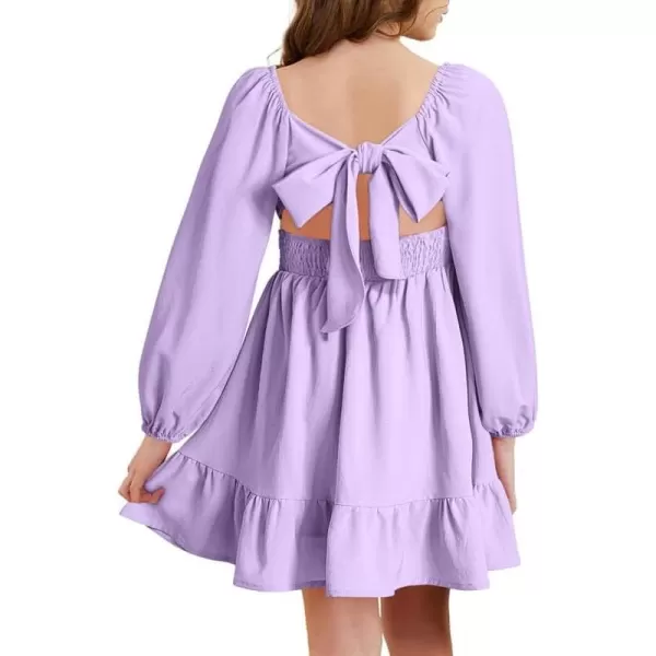 Girls Casual Long Sleeve Ruffle Hem Tie Back Off Shoulder Dresses 4-15 Years