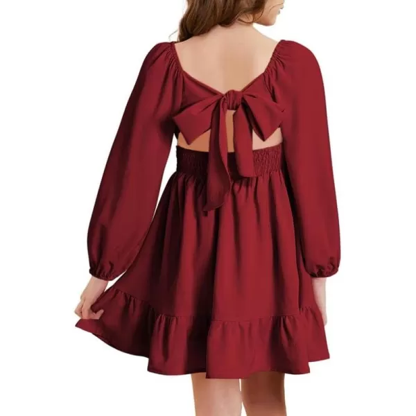Girls Casual Long Sleeve Ruffle Hem Tie Back Off Shoulder Dresses 4-15 Years