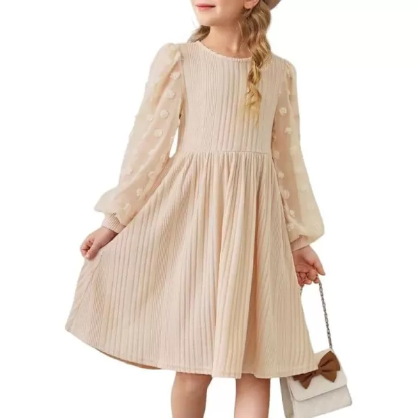 Girls Fall Long Sleeve Knit Dresses Casual Crewneck Swiss Dot A-line Dress 6-15 Years