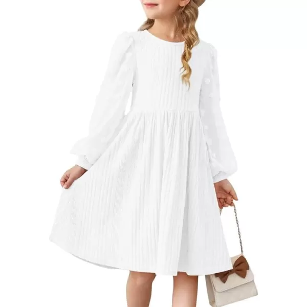 Girls Fall Long Sleeve Knit Dresses Casual Crewneck Swiss Dot A-line Dress 6-15 Years