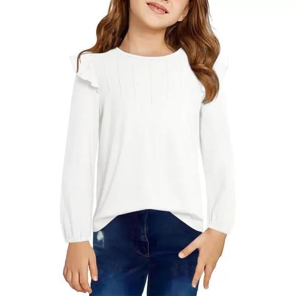 Girls Long Sleeve Shirts Casual Ruffle Trim Crewneck Blouse Tops 6-15 Years