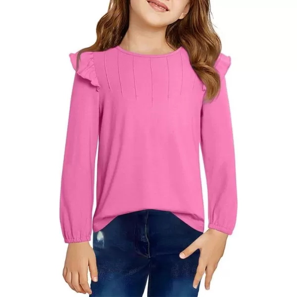 Girls Long Sleeve Shirts Casual Ruffle Trim Crewneck Blouse Tops 6-15 Years