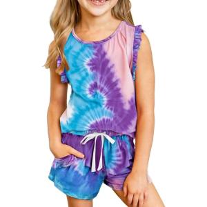 imageGirls Summer Outfits Cute TShirt and Shorts Set with Side PocketsB Purple