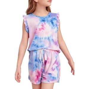 imageGirls Summer Outfits Cute TShirt and Shorts Set with Side PocketsB Sky Blue