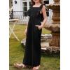imageGirls Jumpsuit Ruffle Sleeveless Smocked Wide Leg Romper One Piece Summer Outfits with PocketsBlack