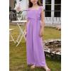 imageGirls Jumpsuit Ruffle Sleeveless Smocked Wide Leg Romper One Piece Summer Outfits with PocketsPurple