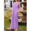 imageGirls Jumpsuit Ruffle Sleeveless Smocked Wide Leg Romper One Piece Summer Outfits with PocketsPurple