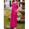 imageGirls Jumpsuit Ruffle Sleeveless Smocked Wide Leg Romper One Piece Summer Outfits with PocketsRose Red