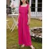 imageGirls Jumpsuit Ruffle Sleeveless Smocked Wide Leg Romper One Piece Summer Outfits with PocketsRose Red
