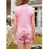 imageGirls Summer 2 Piece Outfits Cute Tie Knot TShirts and Printed Shorts Set with Side PocketsPink