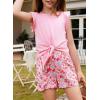 imageGirls Summer 2 Piece Outfits Cute Tie Knot TShirts and Printed Shorts Set with Side PocketsPink