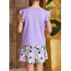 imageGirls Summer 2 Piece Outfits Cute Tie Knot TShirts and Printed Shorts Set with Side PocketsPurple
