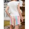 imageGirls Summer 2 Piece Outfits Cute Tie Knot TShirts and Printed Shorts Set with Side PocketsWhite