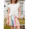 imageGirls Summer 2 Piece Outfits Cute Tie Knot TShirts and Printed Shorts Set with Side PocketsWhite