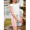 imageGirls Summer 2 Piece Outfits Cute Tie Knot TShirts and Printed Shorts Set with Side PocketsWhite