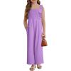 imageGirls Jumpsuit Ruffle Sleeveless Smocked Wide Leg Romper One Piece Summer Outfits with PocketsPurple