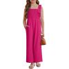 imageGirls Jumpsuit Ruffle Sleeveless Smocked Wide Leg Romper One Piece Summer Outfits with PocketsRose Red