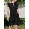 imageGirls Dresses Ruffle Trim Sleeveless V Neck Casual ALine Flowy Dress with PocketsBlack
