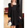 imageGirls Dresses with Tiered Ruffle Long Sleeve and Side Pockets Smocked Fall Spring Dress for 613 YearsBlack