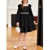 imageGirls Dresses with Tiered Ruffle Long Sleeve and Side Pockets Smocked Fall Spring Dress for 613 YearsBlack