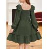 imageGirls Dresses with Tiered Ruffle Long Sleeve and Side Pockets Smocked Fall Spring Dress for 613 YearsGreen