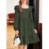 imageGirls Dresses with Tiered Ruffle Long Sleeve and Side Pockets Smocked Fall Spring Dress for 613 YearsGreen