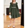 imageGirls Dresses with Tiered Ruffle Long Sleeve and Side Pockets Smocked Fall Spring Dress for 613 YearsGreen