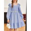 imageGirls Dresses with Tiered Ruffle Long Sleeve and Side Pockets Smocked Fall Spring Dress for 613 YearsLight Blue