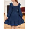imageGirls Dresses with Tiered Ruffle Long Sleeve and Side Pockets Smocked Fall Spring Dress for 613 YearsNavy Blue