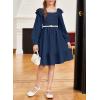 imageGirls Dresses with Tiered Ruffle Long Sleeve and Side Pockets Smocked Fall Spring Dress for 613 YearsNavy Blue