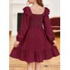 imageGirls Dresses with Tiered Ruffle Long Sleeve and Side Pockets Smocked Fall Spring Dress for 613 YearsRed