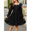 imageGirls Eyelet Cotton Dresses 2025 Ruffle Casual Puff Long Sleeve Aline Dress for 613 YearsBlack