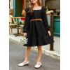 imageGirls Eyelet Cotton Dresses 2025 Ruffle Casual Puff Long Sleeve Aline Dress for 613 YearsBlack