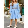 imageGirls Eyelet Cotton Dresses 2025 Ruffle Casual Puff Long Sleeve Aline Dress for 613 YearsBlue