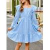 imageGirls Eyelet Cotton Dresses 2025 Ruffle Casual Puff Long Sleeve Aline Dress for 613 YearsBlue
