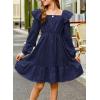 imageGirls Eyelet Cotton Dresses 2025 Ruffle Casual Puff Long Sleeve Aline Dress for 613 YearsNavy Blue