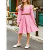 imageGirls Eyelet Cotton Dresses 2025 Ruffle Casual Puff Long Sleeve Aline Dress for 613 YearsPink