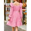 imageGirls Eyelet Cotton Dresses 2025 Ruffle Casual Puff Long Sleeve Aline Dress for 613 YearsPink