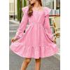imageGirls Eyelet Cotton Dresses 2025 Ruffle Casual Puff Long Sleeve Aline Dress for 613 YearsPink