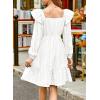 imageGirls Eyelet Cotton Dresses 2025 Ruffle Casual Puff Long Sleeve Aline Dress for 613 YearsWhite