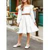 imageGirls Eyelet Cotton Dresses 2025 Ruffle Casual Puff Long Sleeve Aline Dress for 613 YearsWhite
