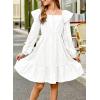 imageGirls Eyelet Cotton Dresses 2025 Ruffle Casual Puff Long Sleeve Aline Dress for 613 YearsWhite