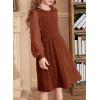 imageGirls Fall Long Sleeve Knit Dresses Casual Crewneck Swiss Dot Aline Dress 615 YearsBrown