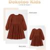imageGirls Fall Long Sleeve Knit Dresses Casual Crewneck Swiss Dot Aline Dress 615 YearsBrown