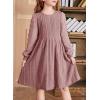 imageGirls Fall Long Sleeve Knit Dresses Casual Crewneck Swiss Dot Aline Dress 615 YearsPink